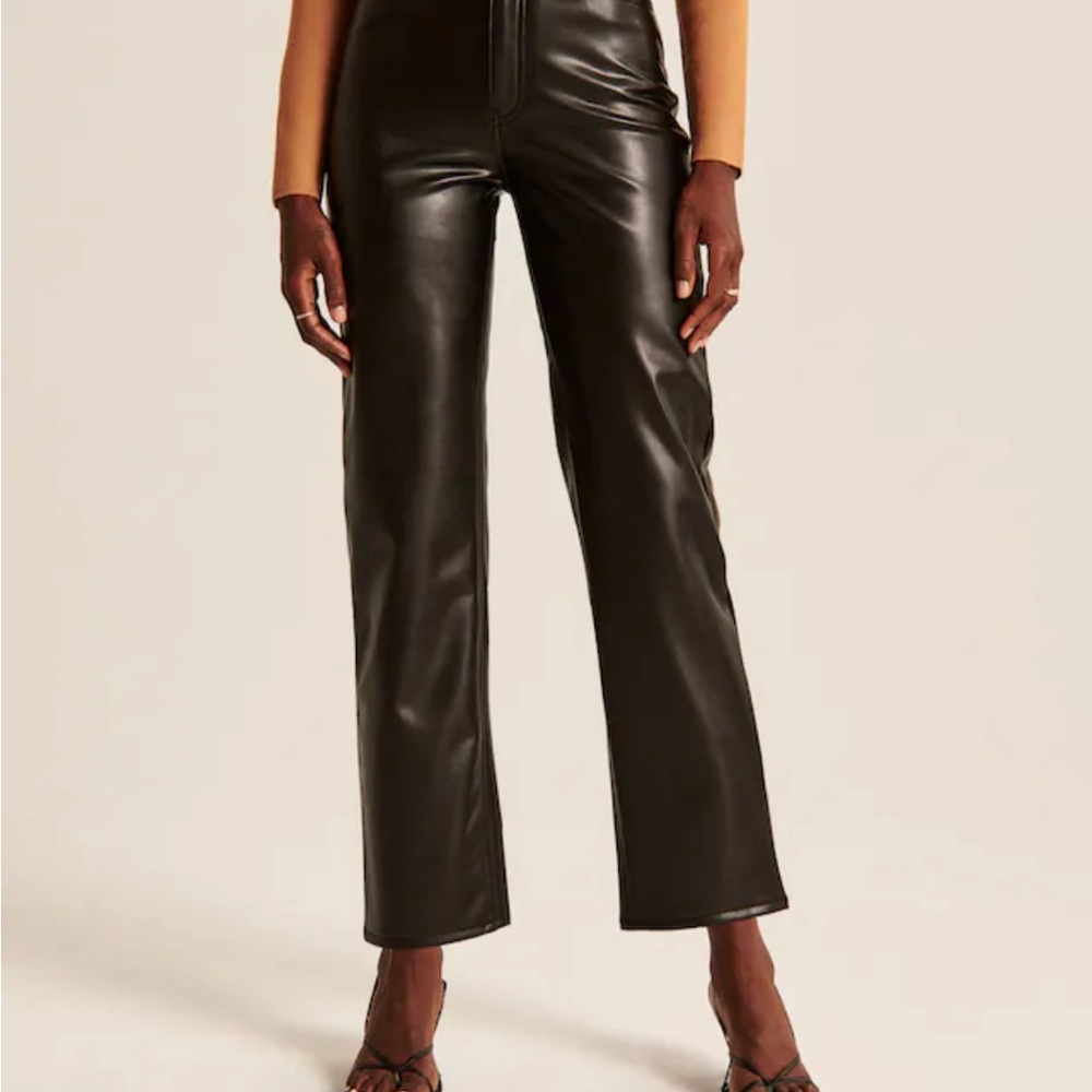 Abercrombie Ankle Straight Ultra High Rise Black Leather Pants